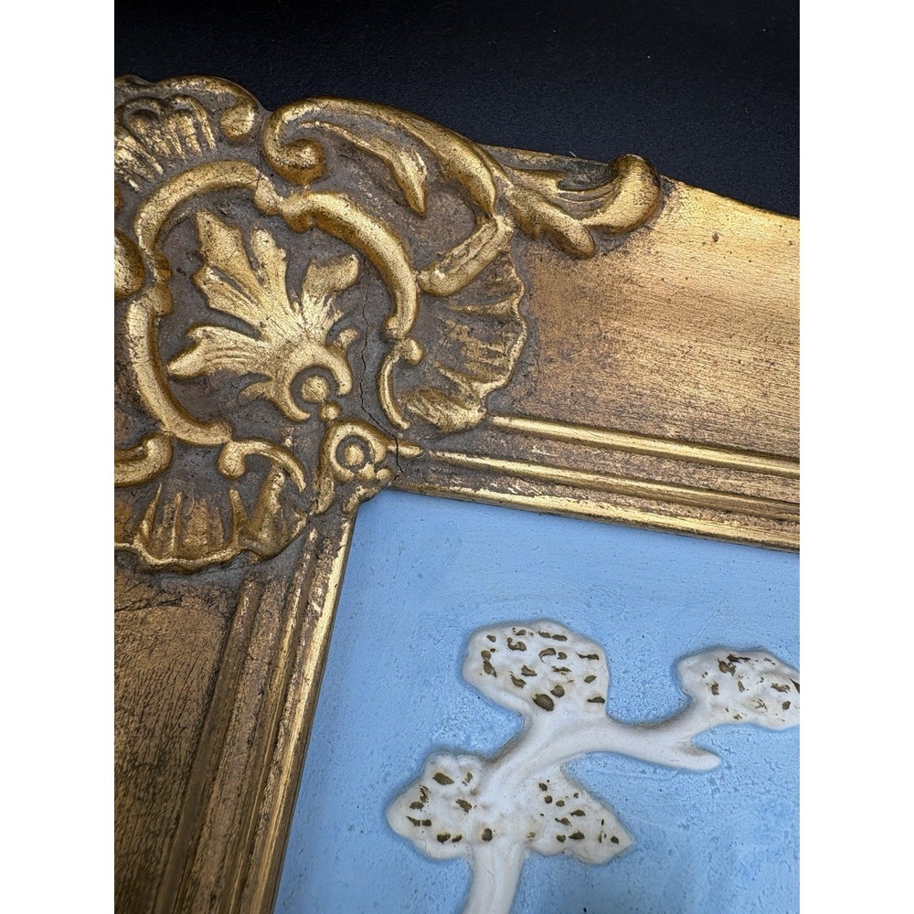 Vintage 1960 Bisque Porcelain 3D Wall Plates -Courting Couple-Ornate Gold Frames - Picture 5 of 16